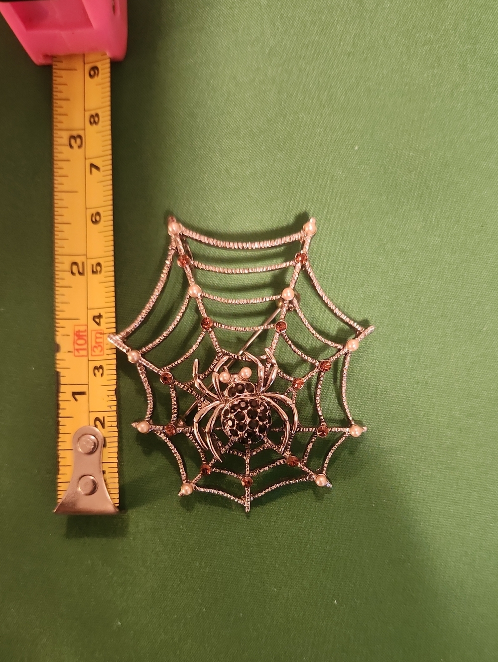 π₯Spider Web Brooch OR Pendant with Black Crystal Spider - Picture 3 of 3